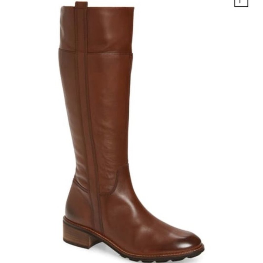 Paul Green Camille Tall Nougat Leather Brown Block Heel Boot